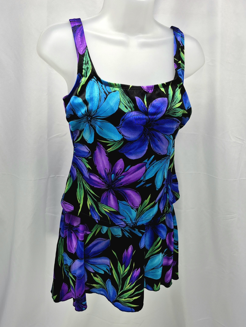 VTG Longitude Floral Tankini Swim Skort Set Size 8 Full Coverage Beach Resort